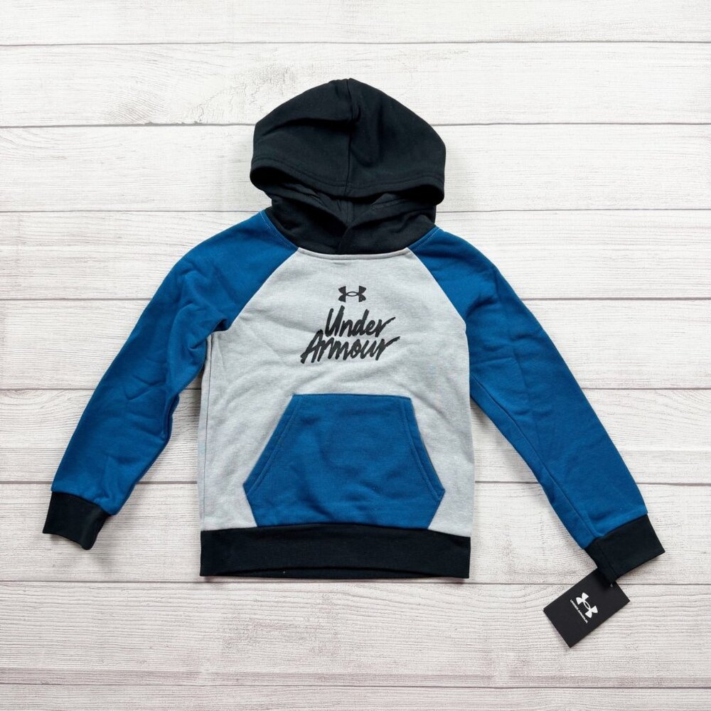 Under Armour Boys Hoodie Sweatshirt Blue Gray Black Fleece Pullover NWT 5